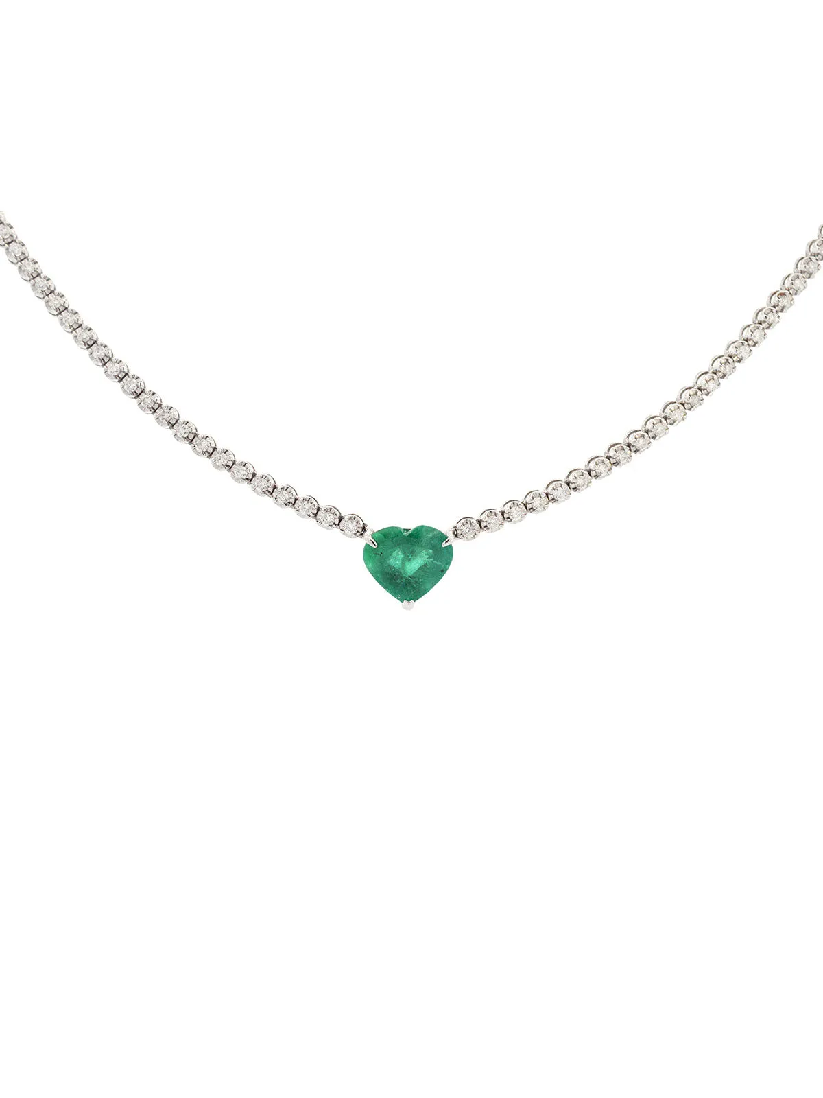 4.78ct Diamond Emerald 18K Gold Heart Tennis Necklace sold by Wish Fine Jewelry