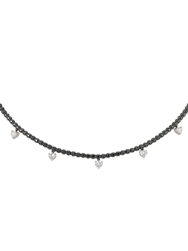 2.35ct Diamond & Black Diamond 18K Gold Heart Stationed Necklace sold by Wish Fine Jewelry