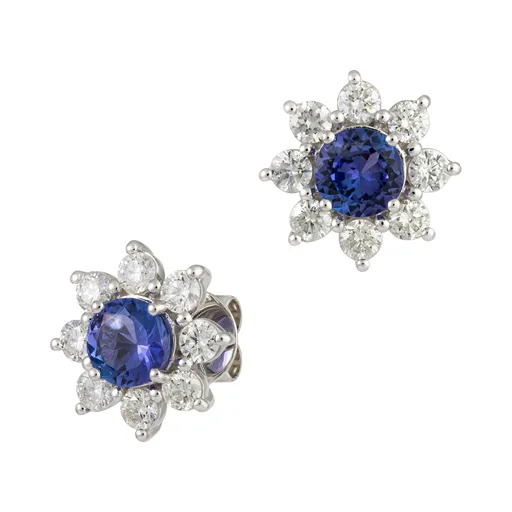 3.35ct Diamond Tanzanite 18K Gold Halo Earrings sold by Wish Fine Jewelry product image thumbnail 2