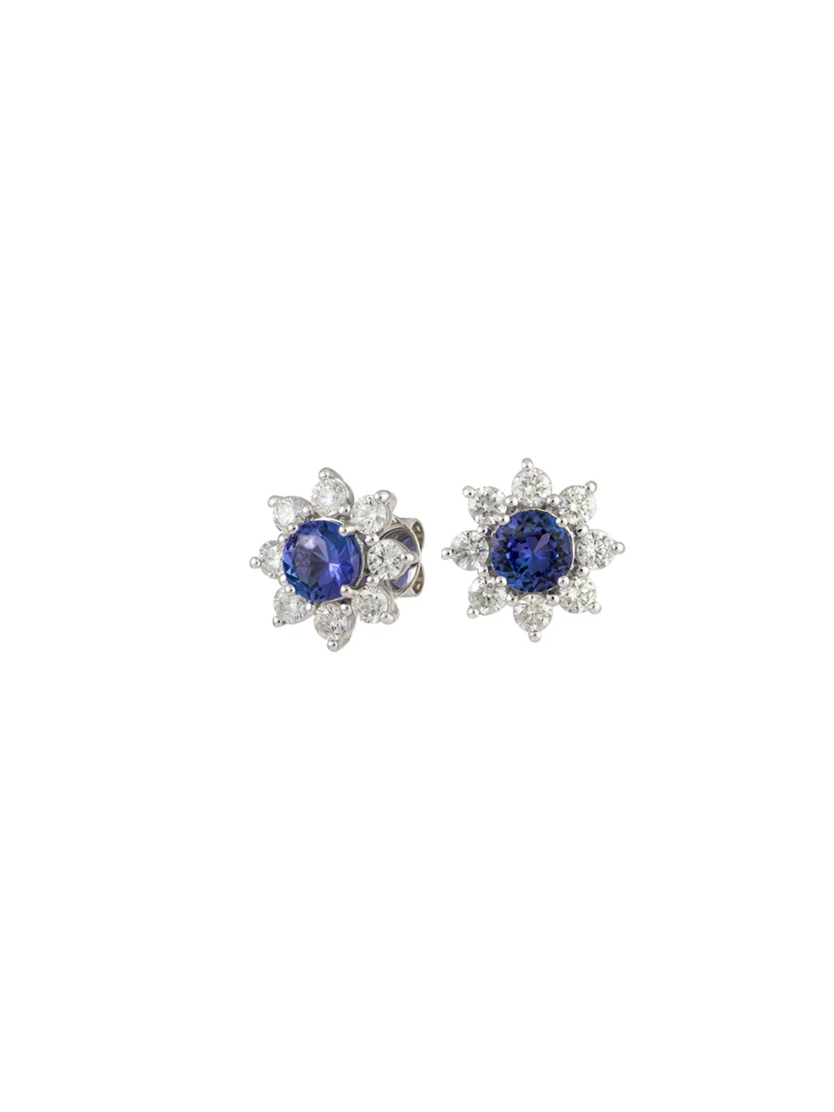 3.35ct Diamond Tanzanite 18K Gold Halo Earrings sold by Wish Fine Jewelry