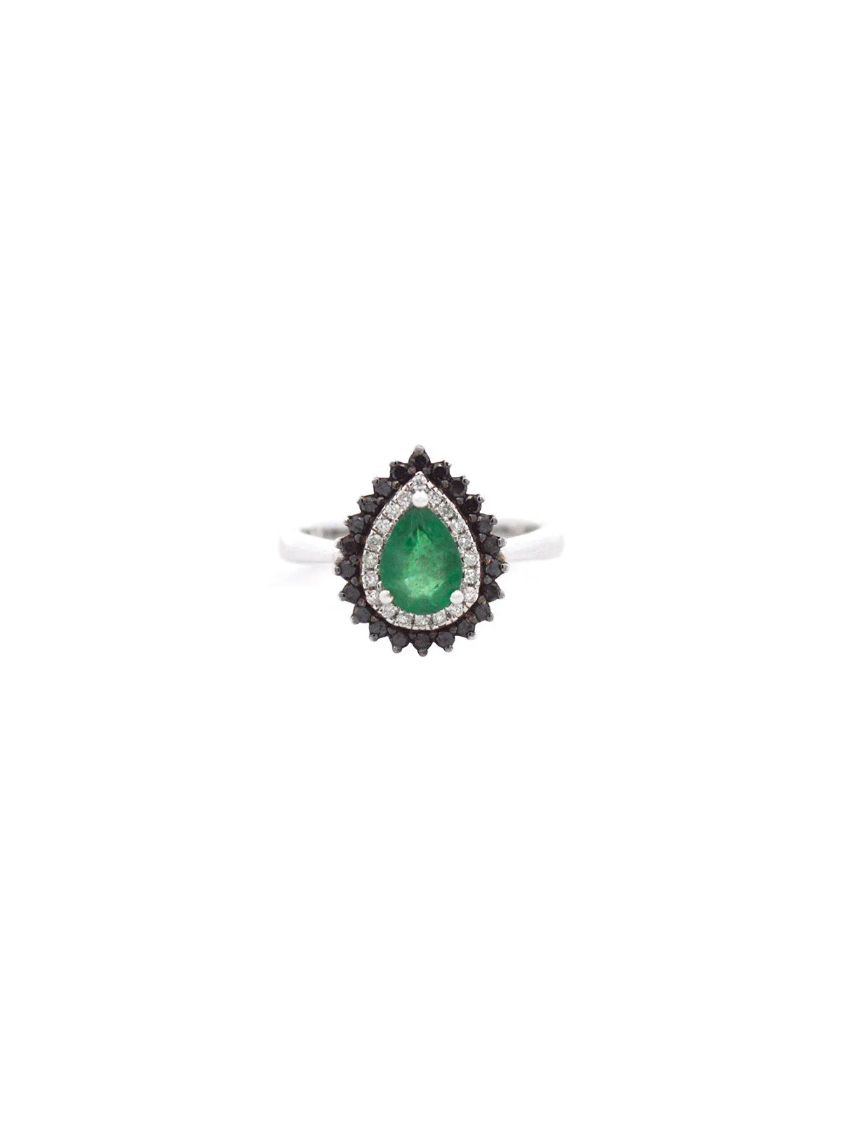0.90ct Diamond Emerald 18K Gold Pear Halo Ring sold by Wish Fine Jewelry