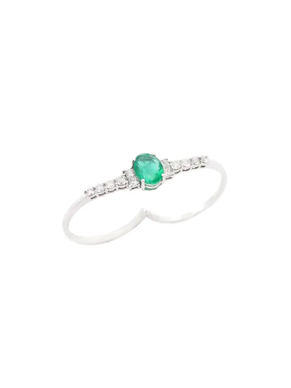 1.80ct Diamond Emerald 18K Gold Two Finger Ring sold by Wish Fine Jewelry