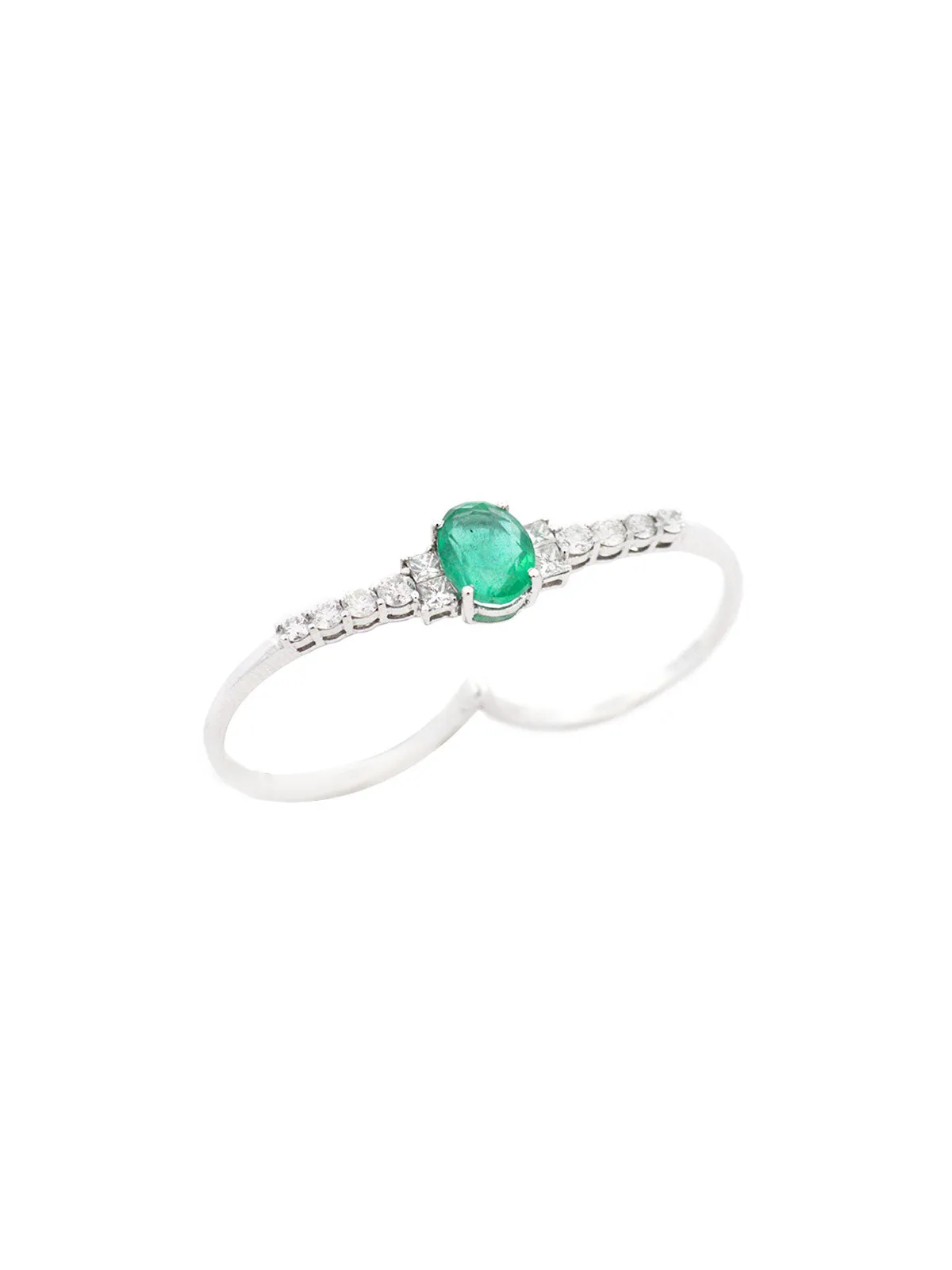 1.80ct Diamond Emerald 18K Gold Two Finger Ring sold by Wish Fine Jewelry