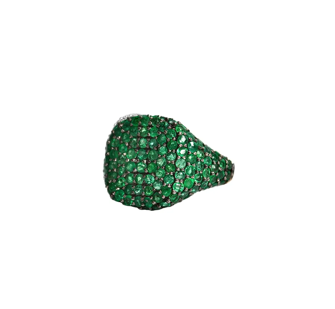 2.41ct Emerald 18K Gold Pave Signet Ring sold by Wish Fine Jewelry
