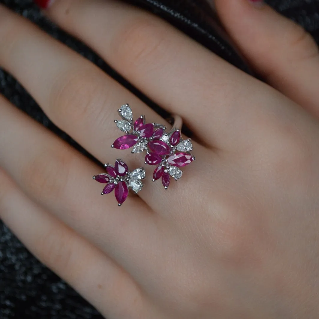 2.7ct Diamond Ruby 18K Gold Bypass Ring sold by Wish Fine Jewelry product image thumbnail 2