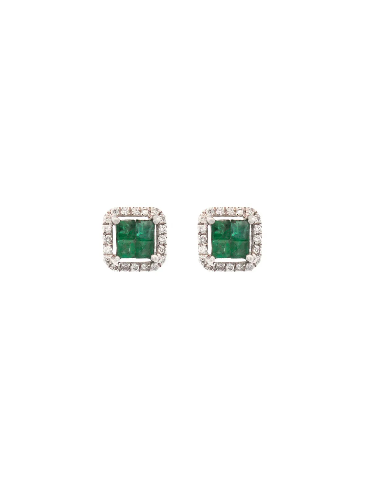 0.62ct Diamond Emerald 18K Gold Cluster Stud Earrings sold by Wish Fine Jewelry