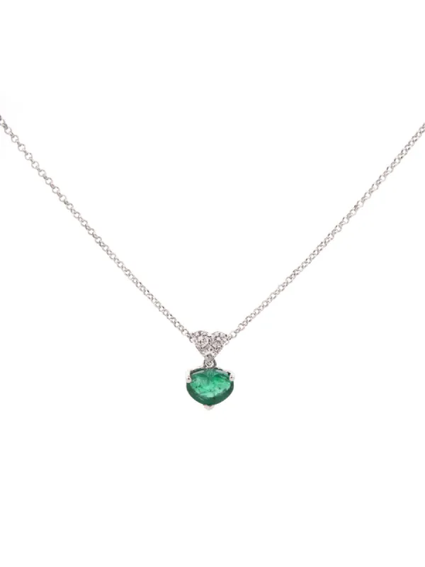 1.05ct Diamond Emerald 18K Gold Heart Necklace sold by Wish Fine Jewelry