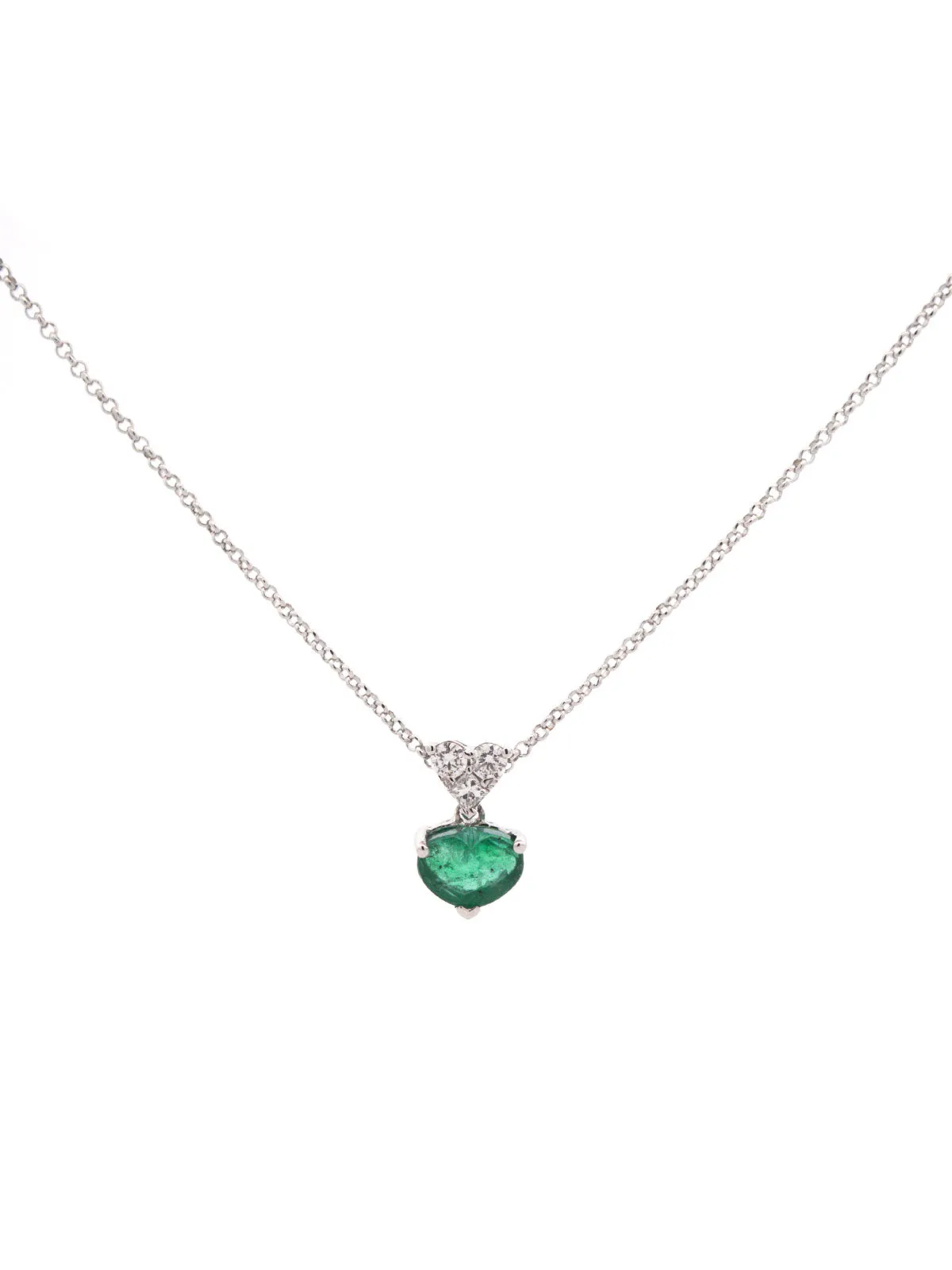 1.05ct Diamond Emerald 18K Gold Heart Necklace sold by Wish Fine Jewelry