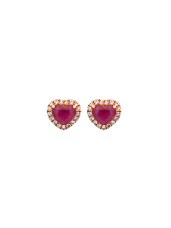 1.22ct Diamond Ruby 18K Gold Halo Heart Stud Earrings sold by Wish Fine Jewelry