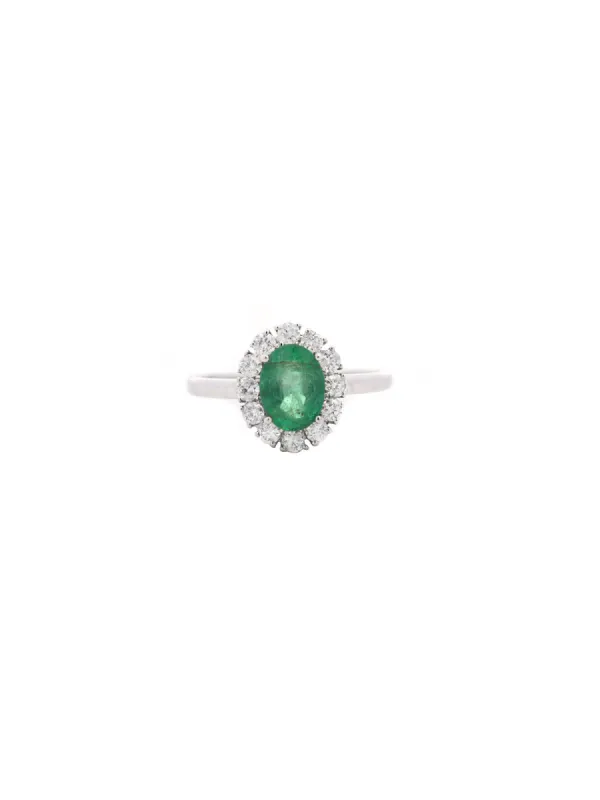 1.45ct Oval Emerald Diamond 18K Gold Cluster Ring sold by Wish Fine Jewelry