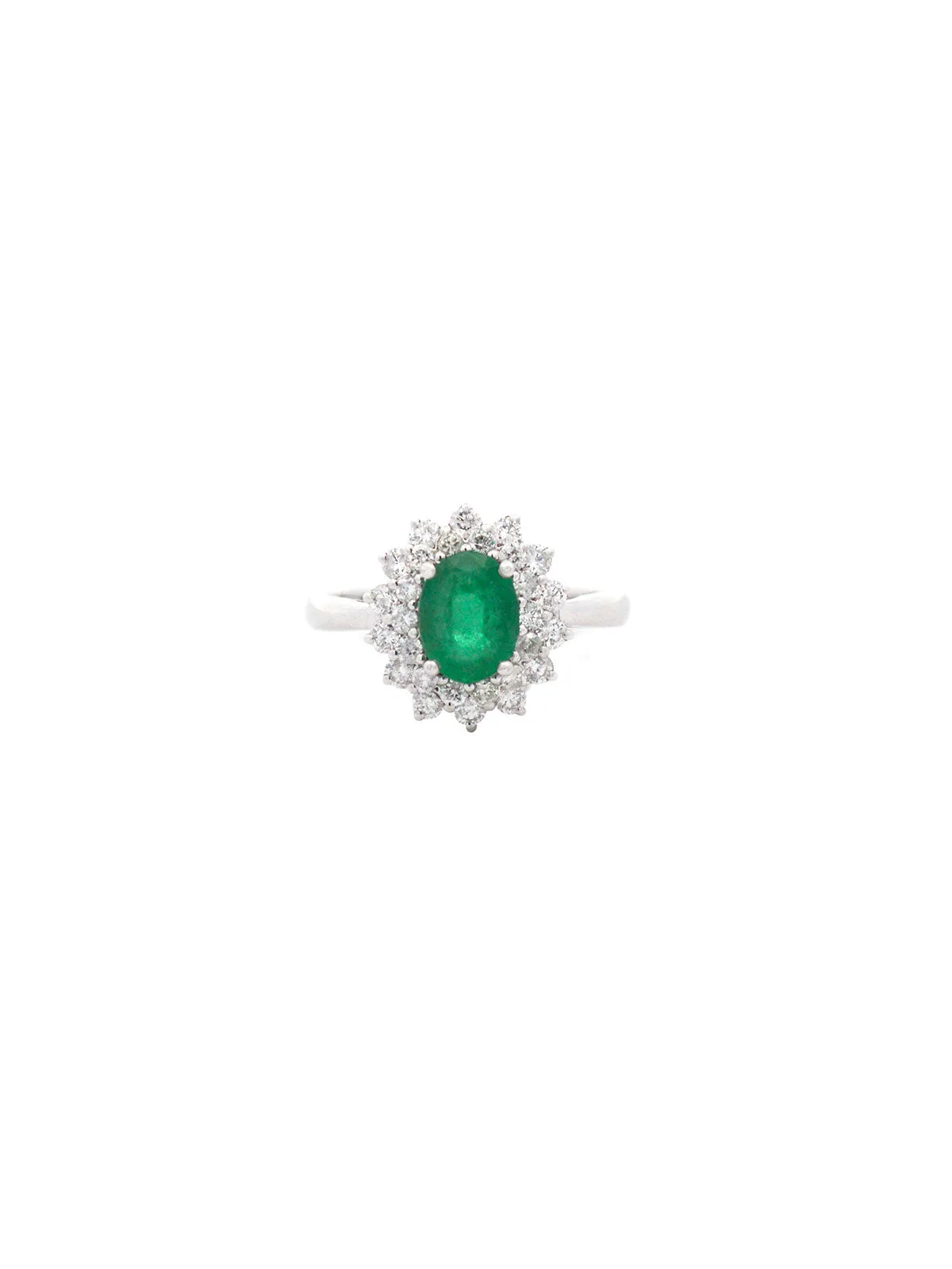 1.80ct Diamond Emerald 18K Gold Oval Halo Ring sold by Wish Fine Jewelry