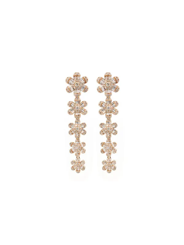 3.00ct Diamond 14K Gold Linear Flower Cascade Earrings sold by Wish Fine Jewelry