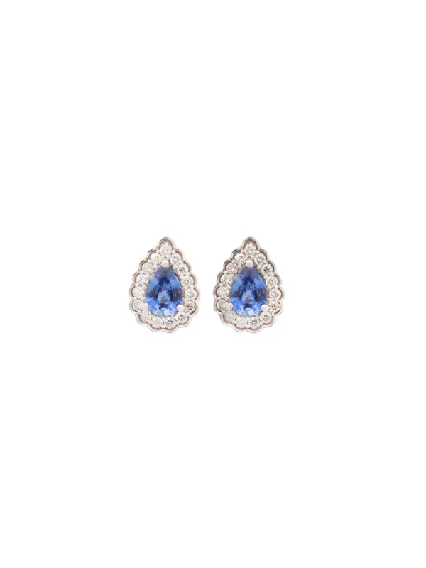 1.98ct Diamond Sapphire 18K Gold Pear Halo Earrings sold by Wish Fine Jewelry