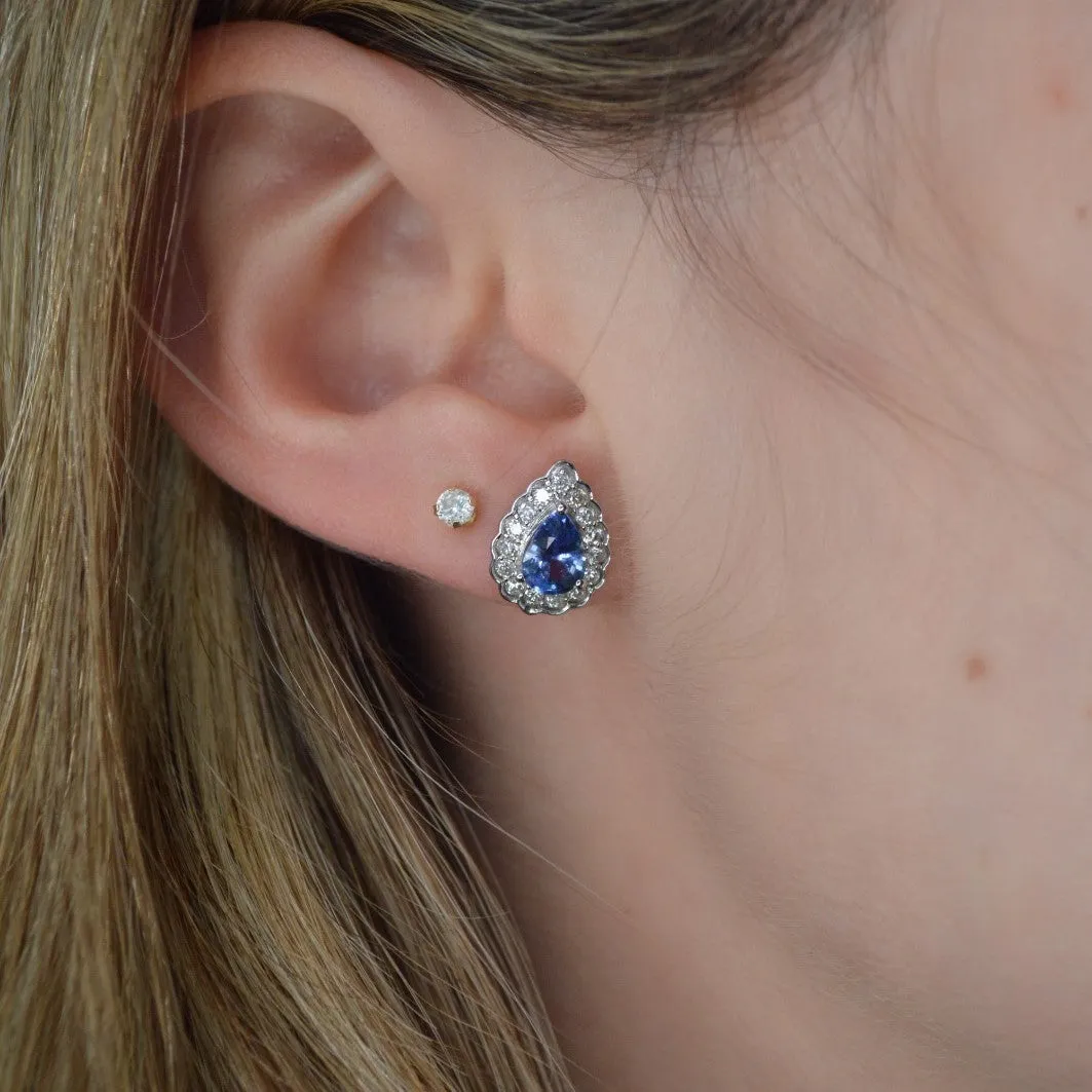 1.98ct Diamond Sapphire 18K Gold Pear Halo Earrings sold by Wish Fine Jewelry product image thumbnail 2