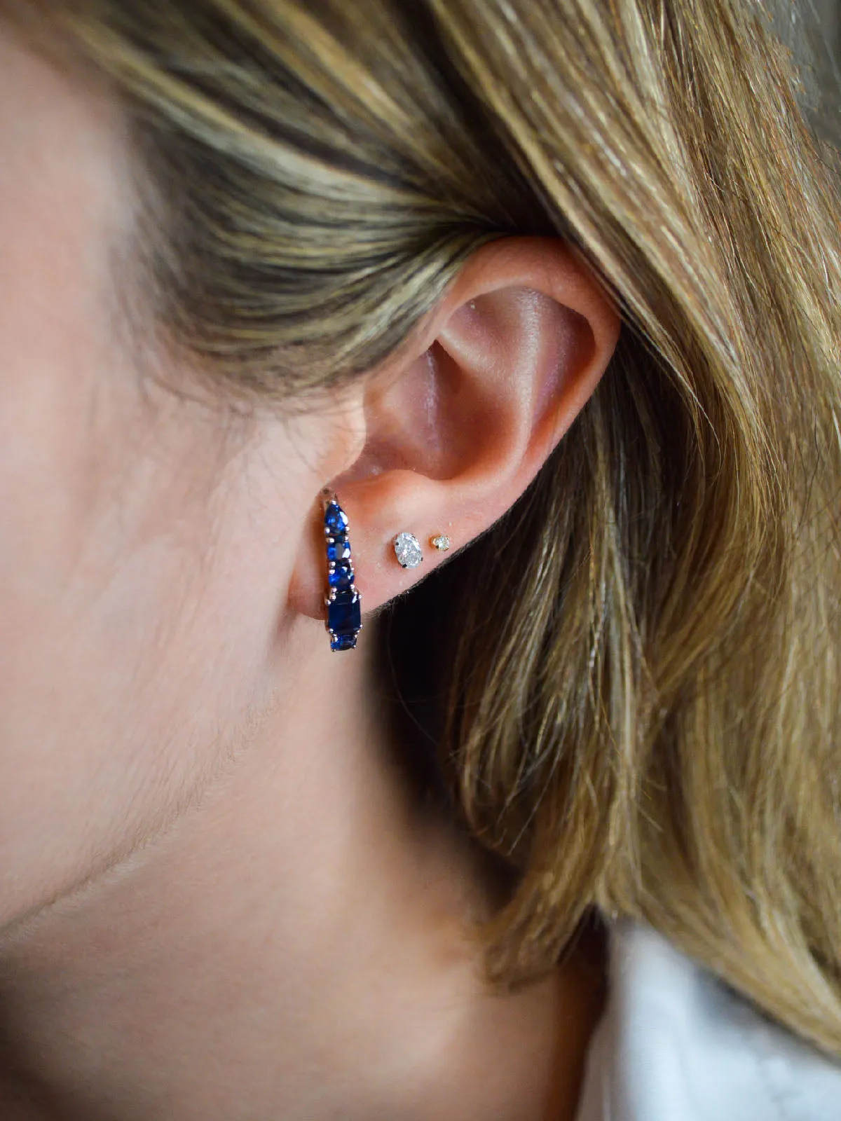 2.50ct Sapphire 18K Gold Climber Earrings sold by Wish Fine Jewelry product image thumbnail 2