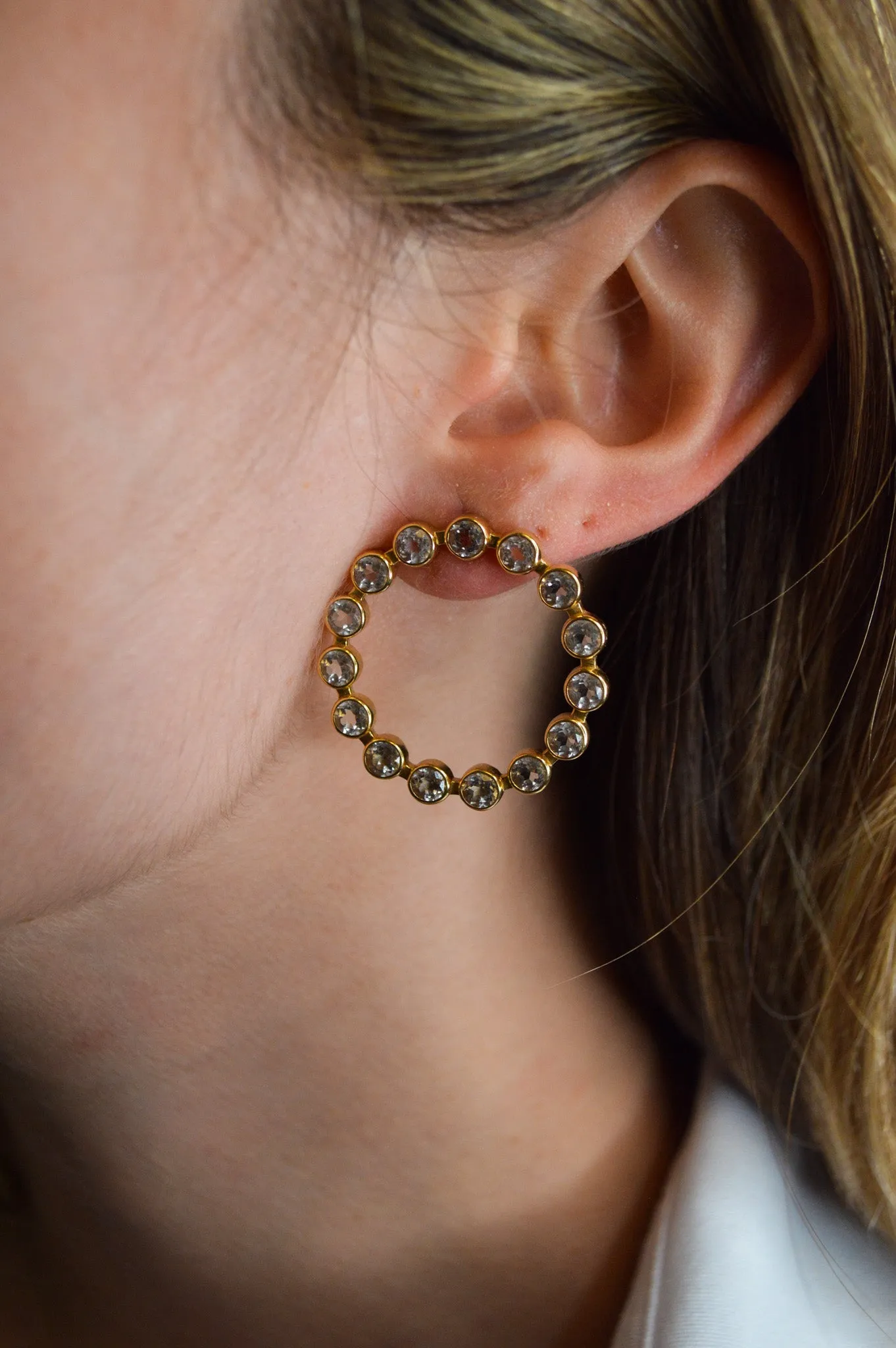 6.00ct Topaz 18K Gold Open Circle Earrings sold by Wish Fine Jewelry product image thumbnail 2