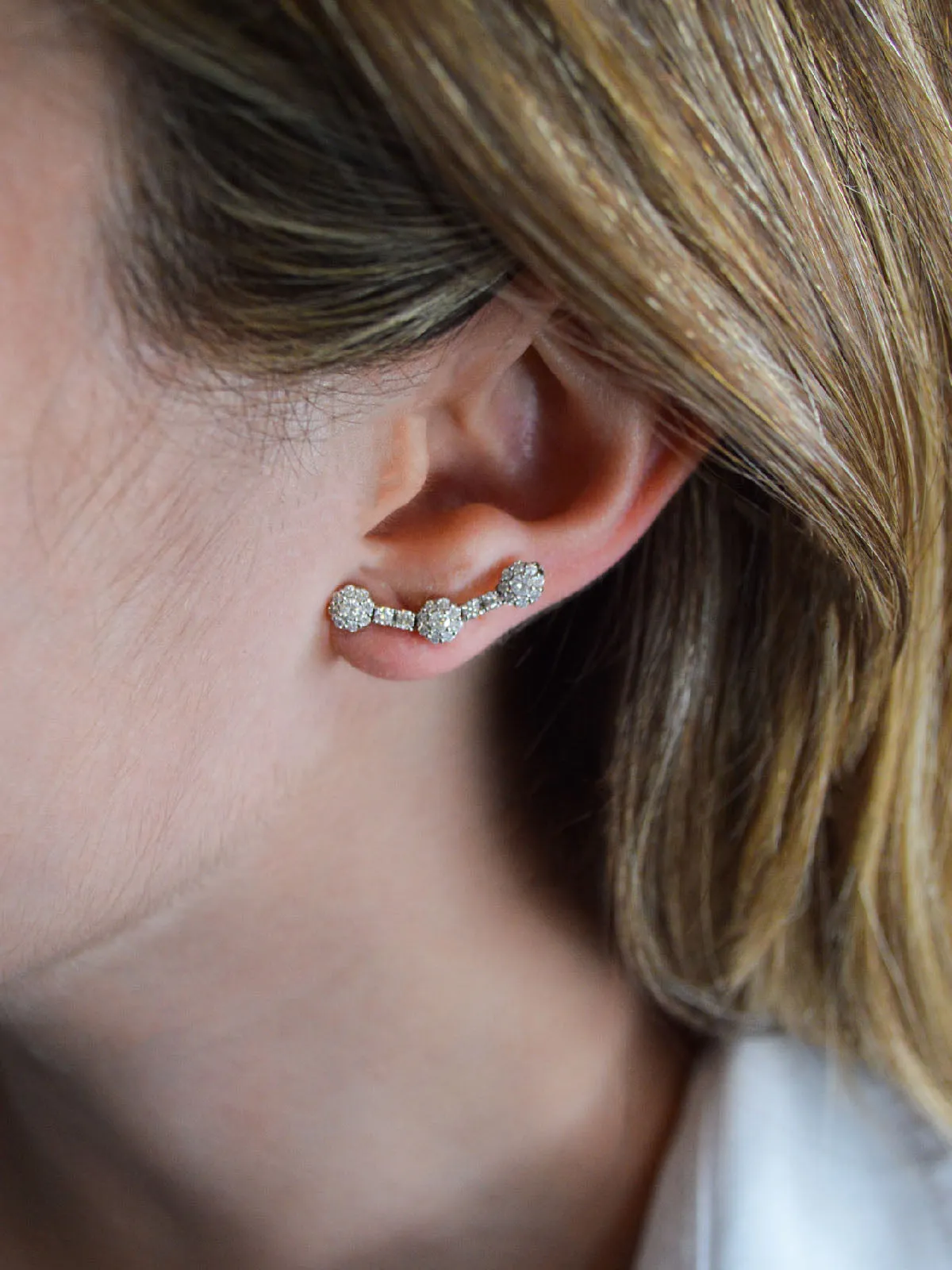 0.50ct Diamond 18K Gold Flower Climber Earrings sold by Wish Fine Jewelry product image thumbnail 2