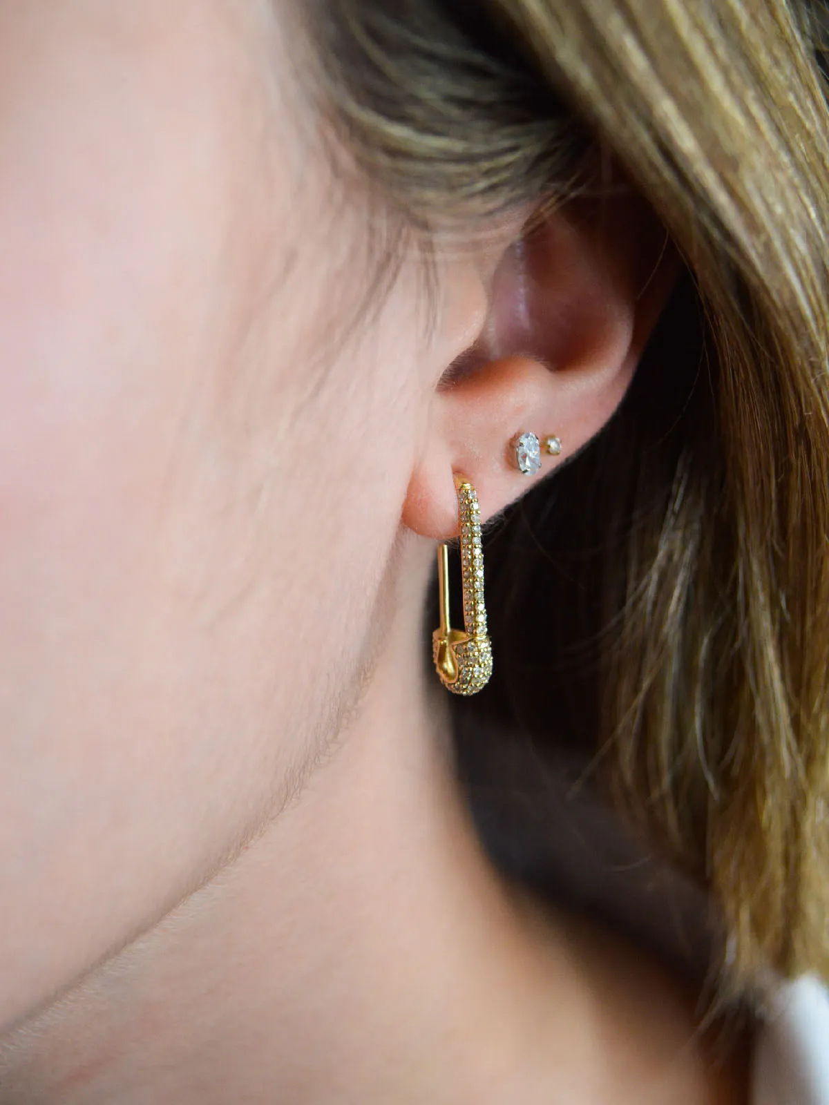 0.45ct Diamond 14K Gold Safety Pin Earrings sold by Wish Fine Jewelry product image thumbnail 2