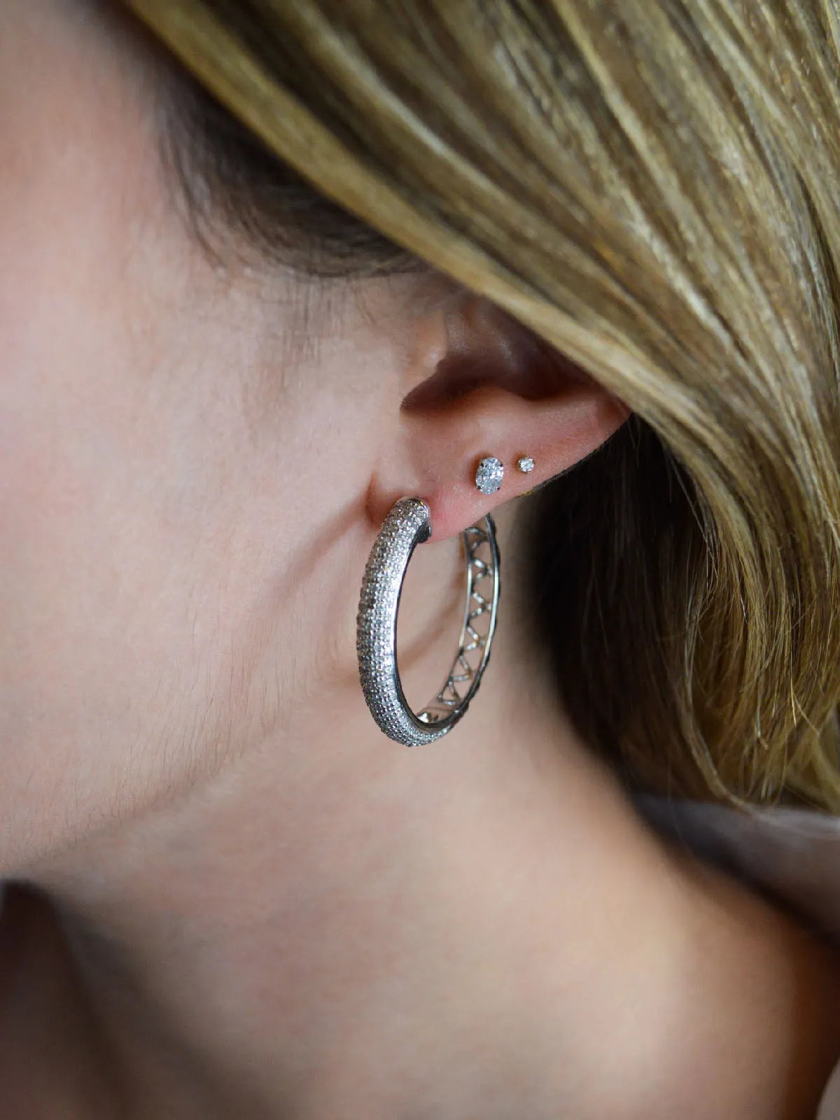 3.00ct Diamond 14K Gold Pave Hoop Earrings sold by Wish Fine Jewelry product image thumbnail 2