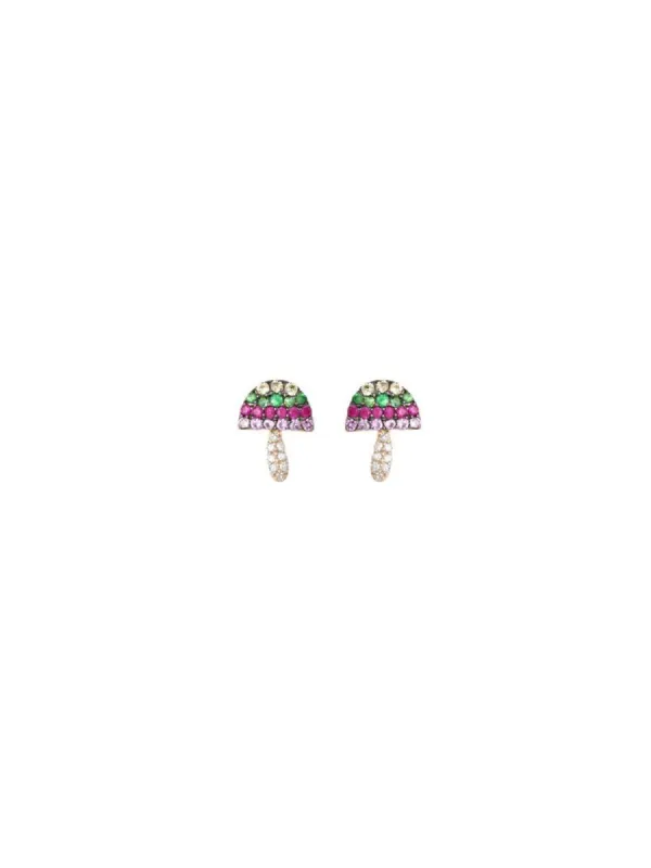 0.36ct Diamond Multi Color Sapphire 14K Gold Mushroom Stud Earrings sold by Wish Fine Jewelry