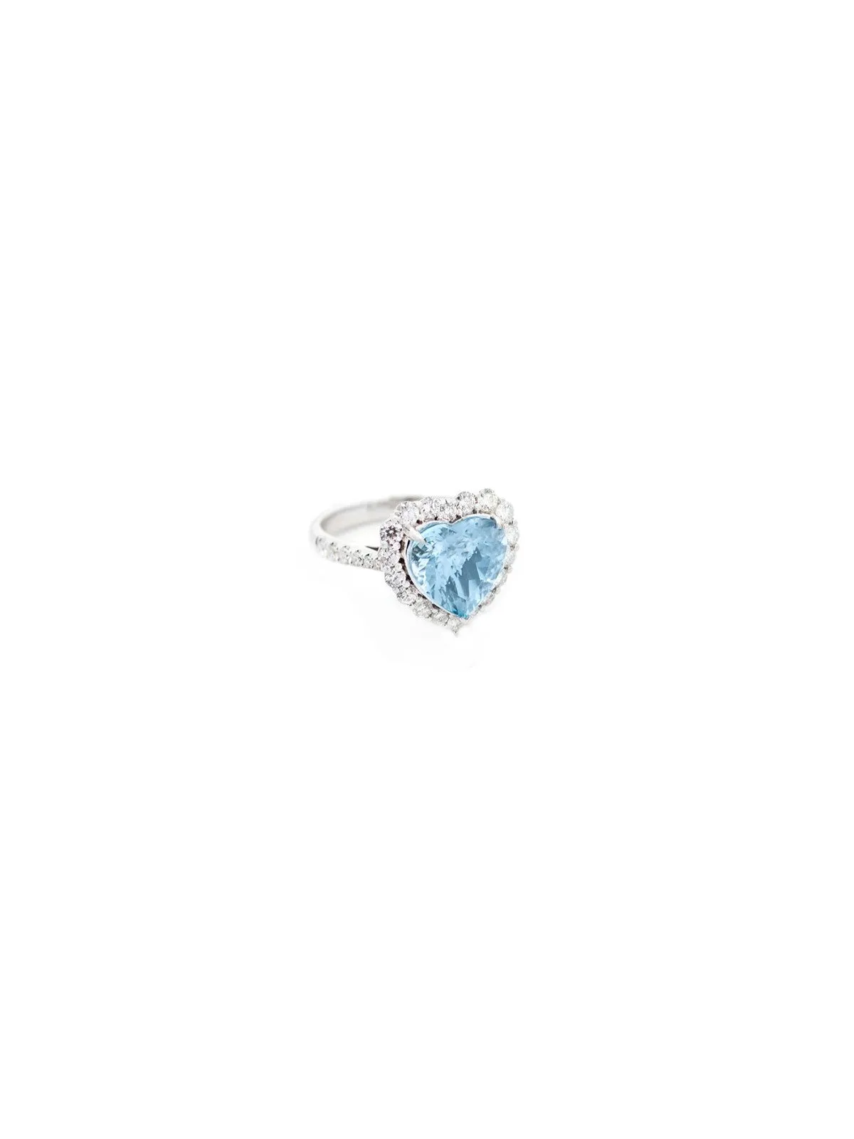 4.29ct Diamond Aquamarine 18K Gold Heart Halo Ring sold by Wish Fine Jewelry