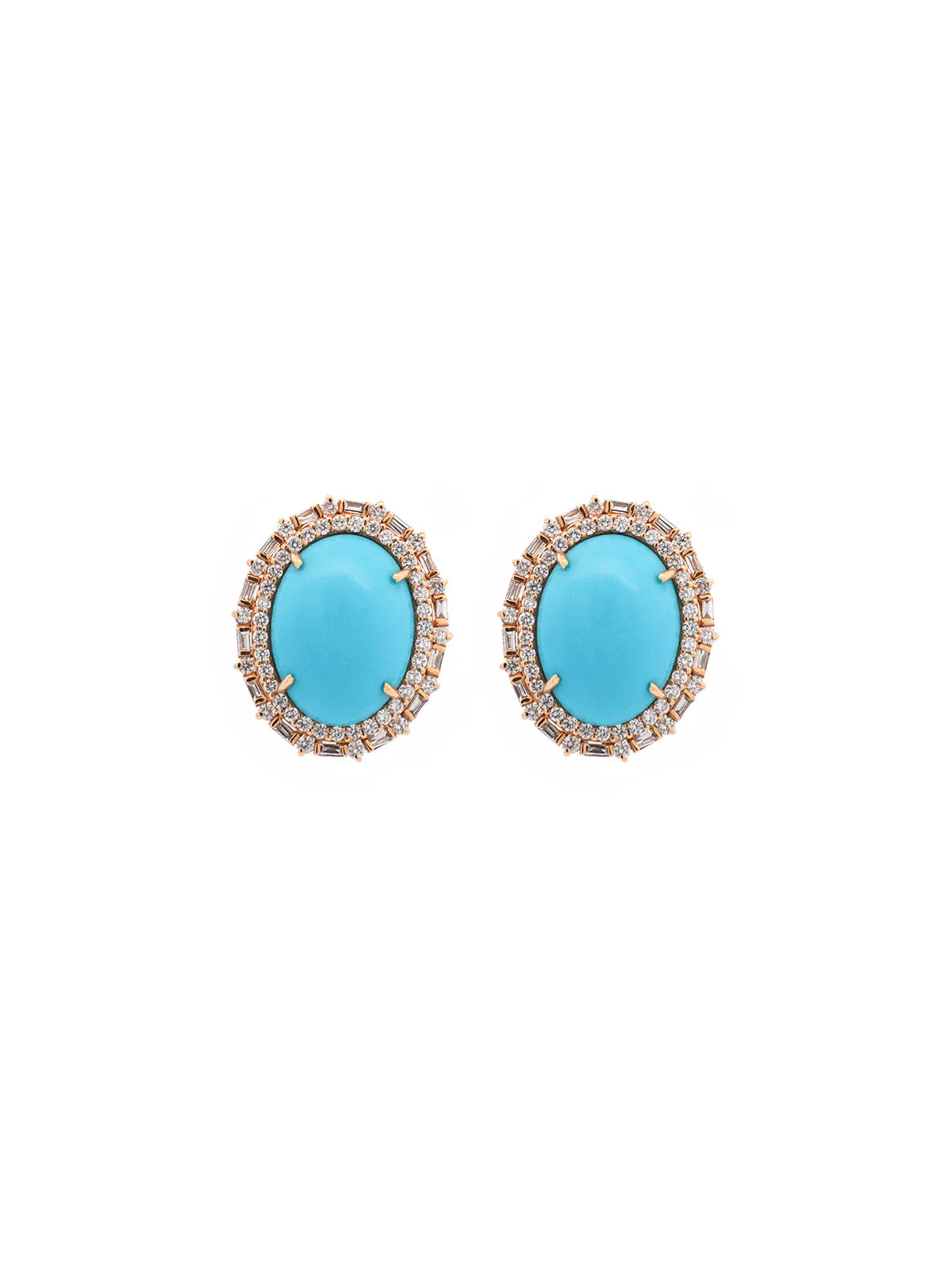 16.13ct Diamond Turquoise 14K Gold Halo Stud Earrings sold by Wish Fine Jewelry