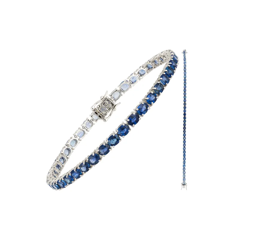 12.28ct Blue Sapphire 18K Gold Oval Tennis Bracelet sold by Wish Fine Jewelry product image thumbnail 2