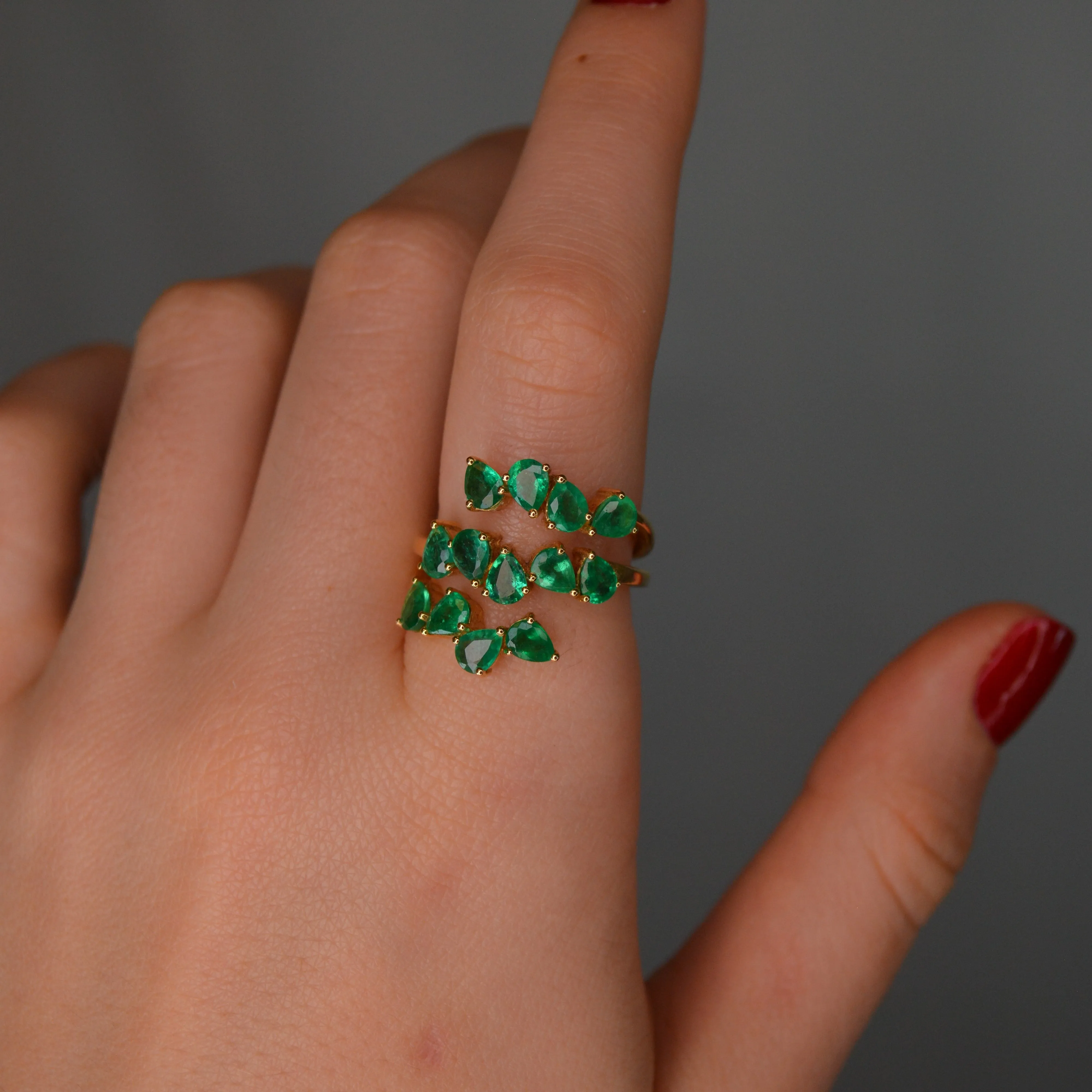 2.38ct Emerald 18K Gold Three Row Ring sold by Wish Fine Jewelry product image thumbnail 2