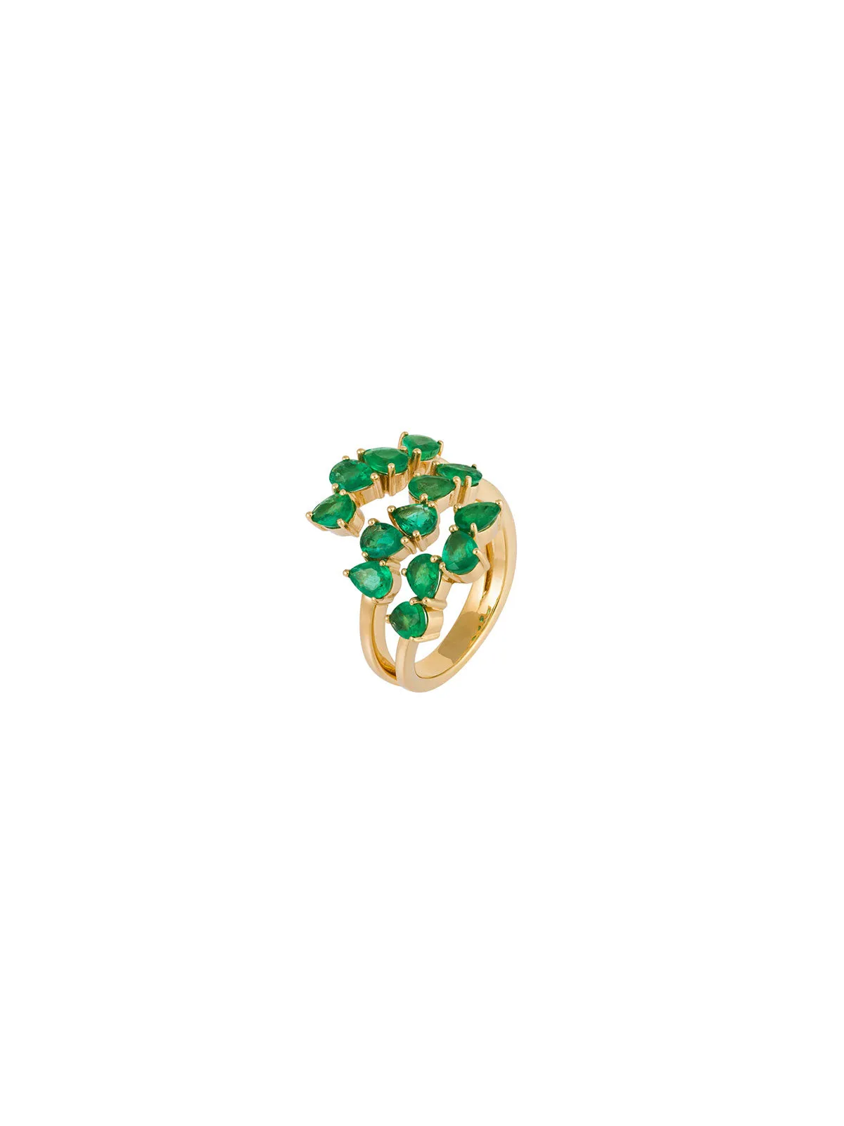 2.38ct Emerald 18K Gold Three Row Ring sold by Wish Fine Jewelry