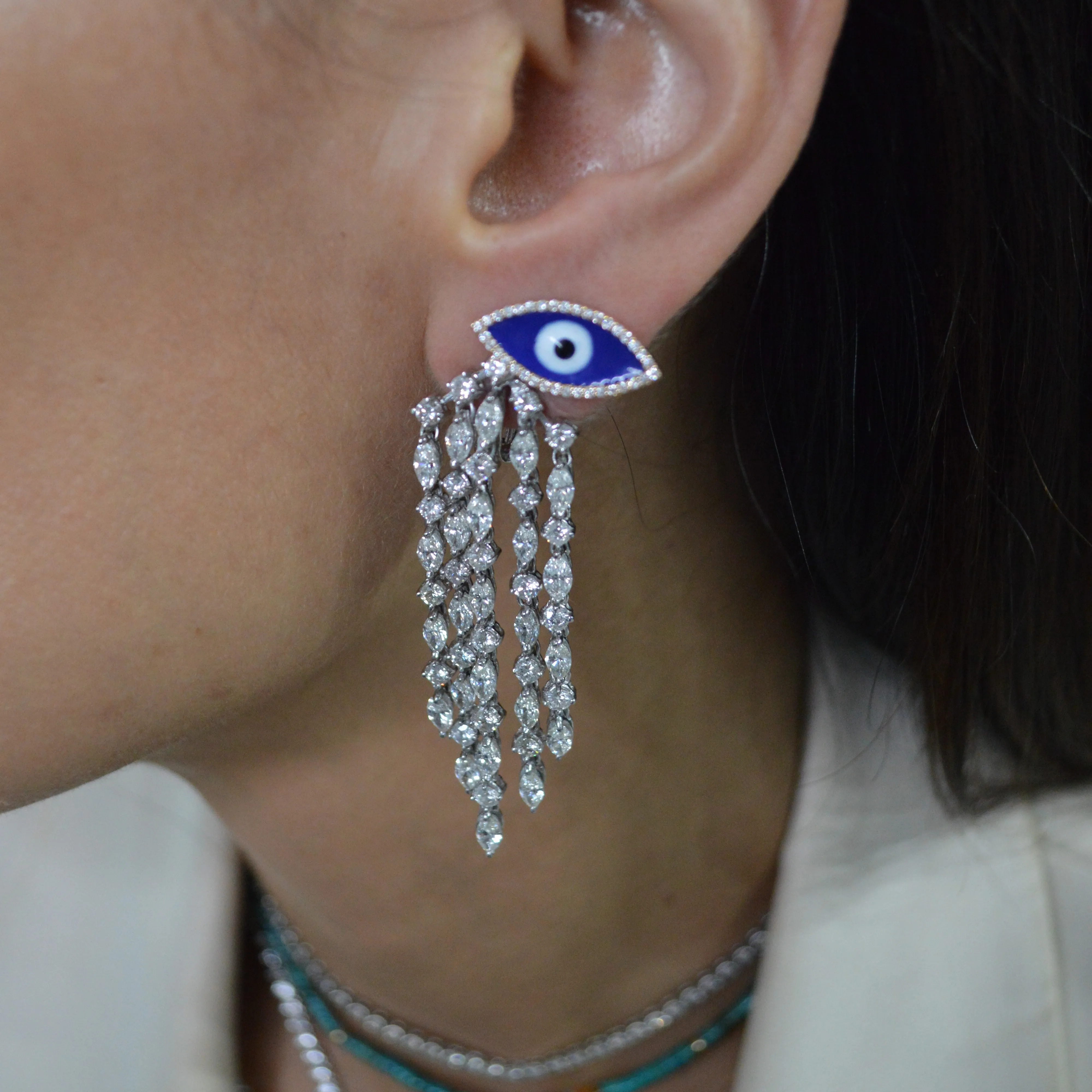 0.35ct Diamond 18K Gold Evil Eye Earrings sold by Wish Fine Jewelry product image thumbnail 3