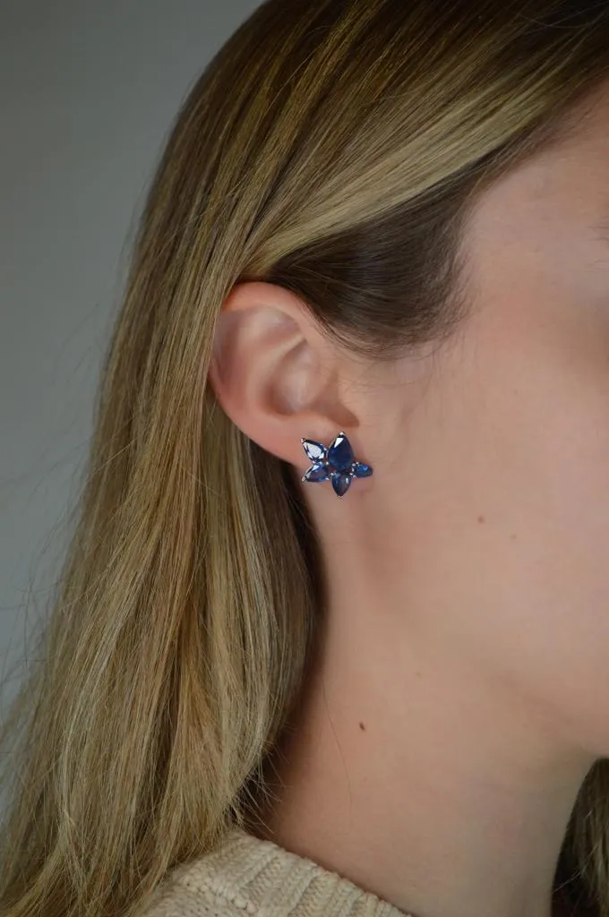 6.90ct Sapphire 18K Gold Cluster Earrings sold by Wish Fine Jewelry product image thumbnail 4