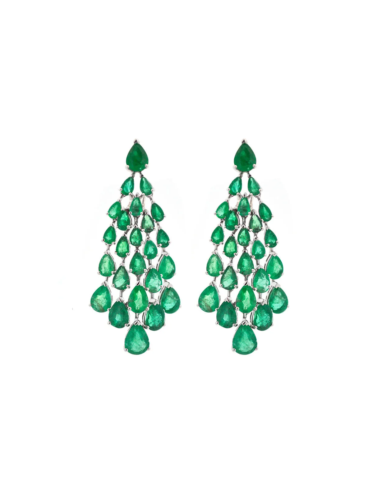 16.60ct Emerald 18K Gold Waterfall Dangle Drop Earrings sold by Wish Fine Jewelry
