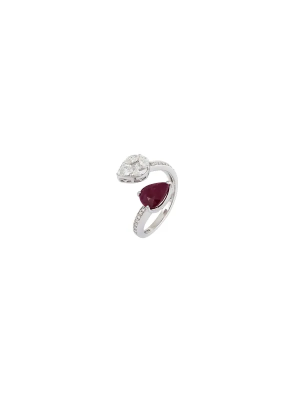 3.11ct Diamond Ruby 18K Gold Invisible Set Bypass Ring sold by Wish Fine Jewelry