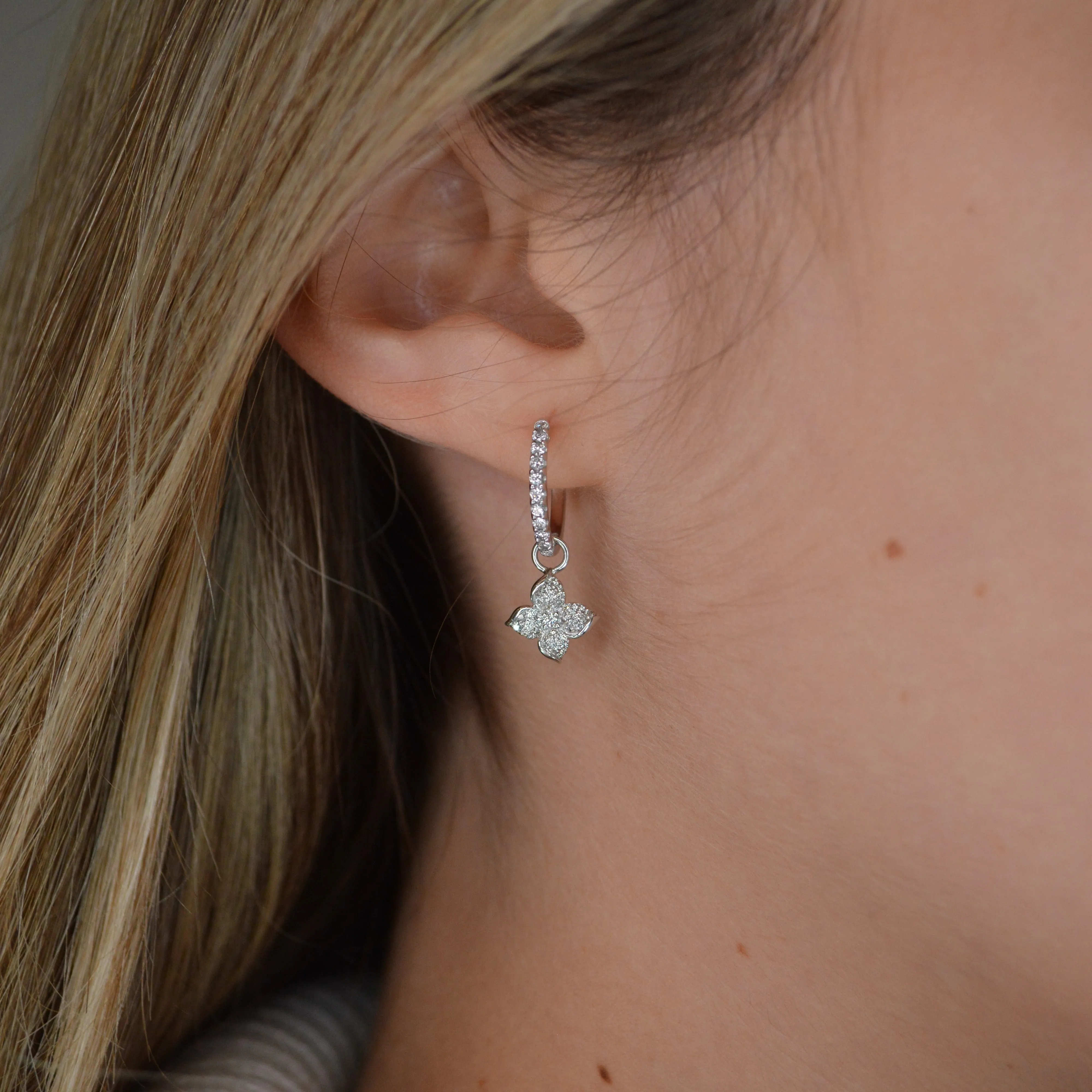 0.50ct Diamond 14K Gold Flower Dangle Drop Huggie Hoop Earrings sold by Wish Fine Jewelry product image thumbnail 2