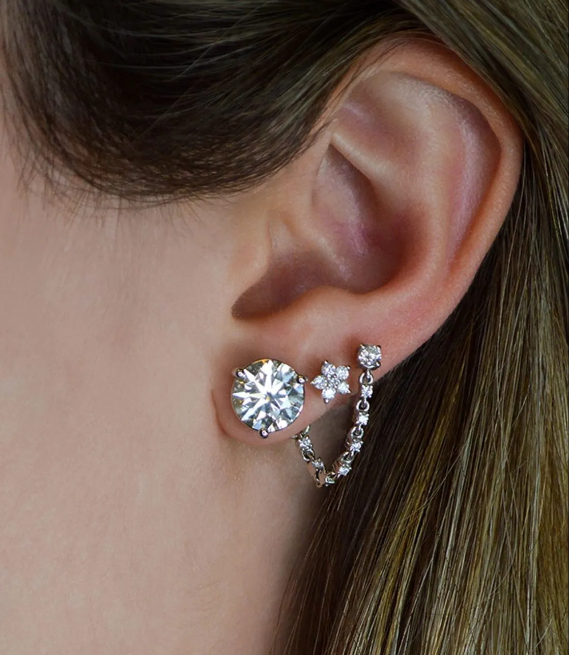 0.96ct Diamond 14K Gold Draped Chain Earrings sold by Wish Fine Jewelry product image thumbnail 2