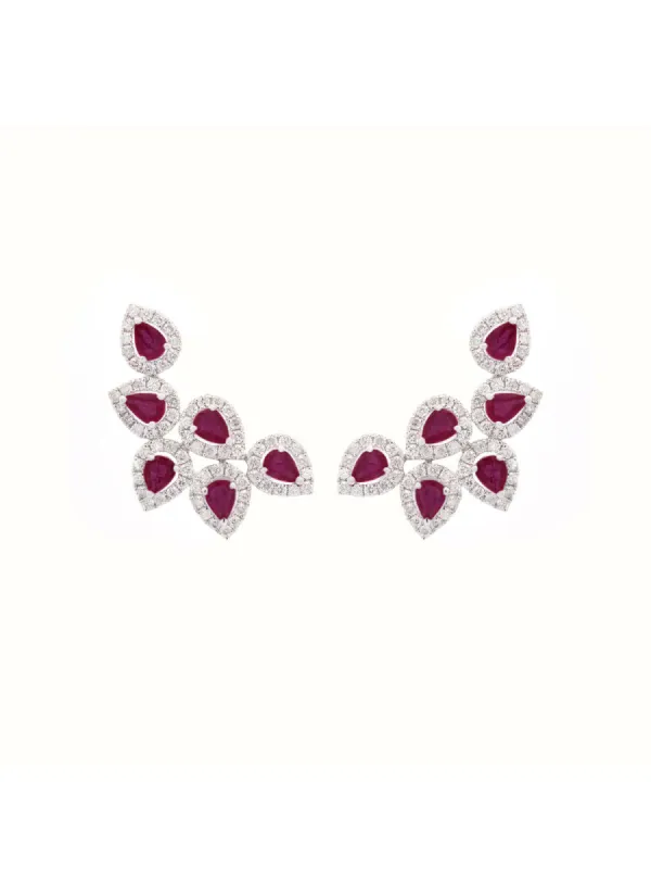 3.06ct Ruby Diamond 18K Gold Cluster Climber Earrings sold by Wish Fine Jewelry
