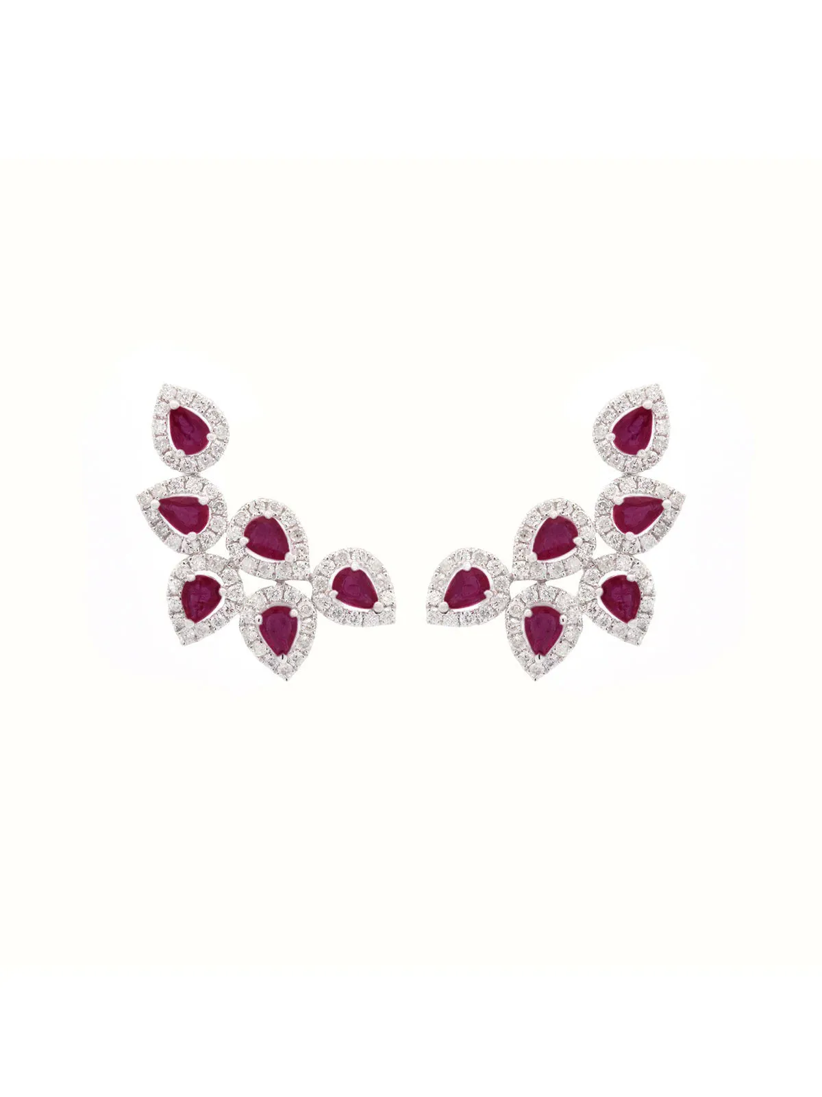 3.06ct Ruby Diamond 18K Gold Cluster Climber Earrings sold by Wish Fine Jewelry