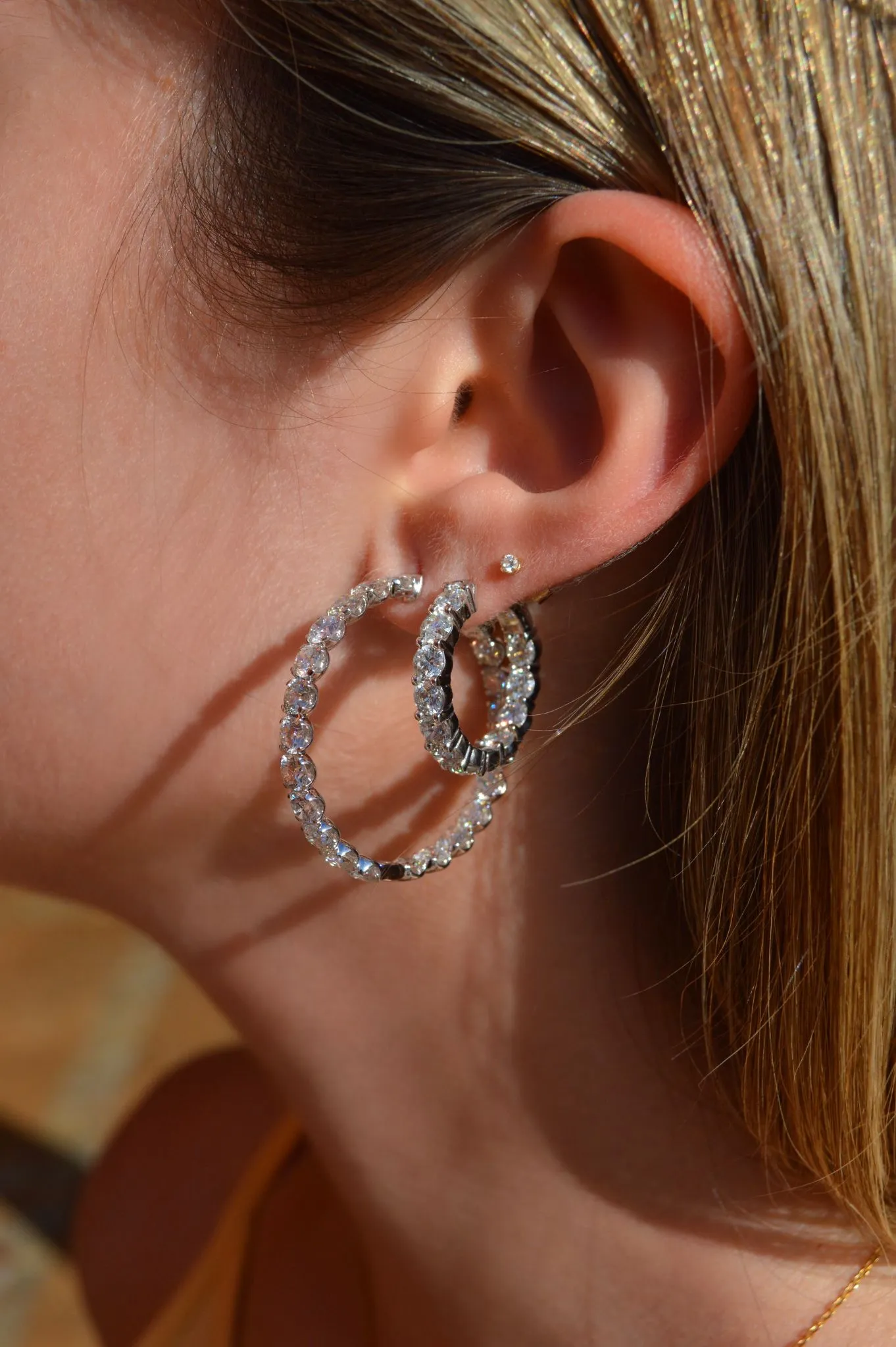 10.50ct Diamond 14K Gold Inside Outside Hoops Earrings sold by Wish Fine Jewelry product image thumbnail 3