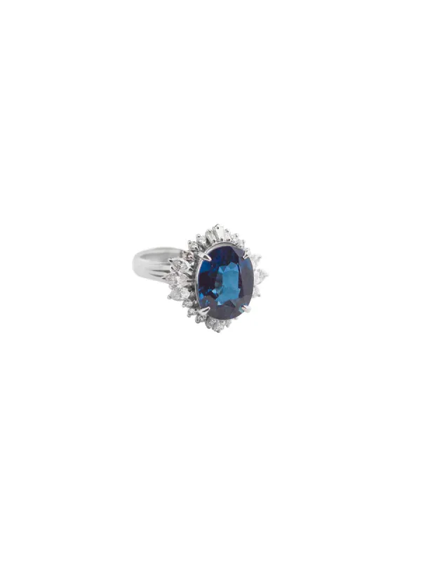 GIA 5.58ct Diamond Sapphire Platinum Halo Ring sold by Wish Fine Jewelry