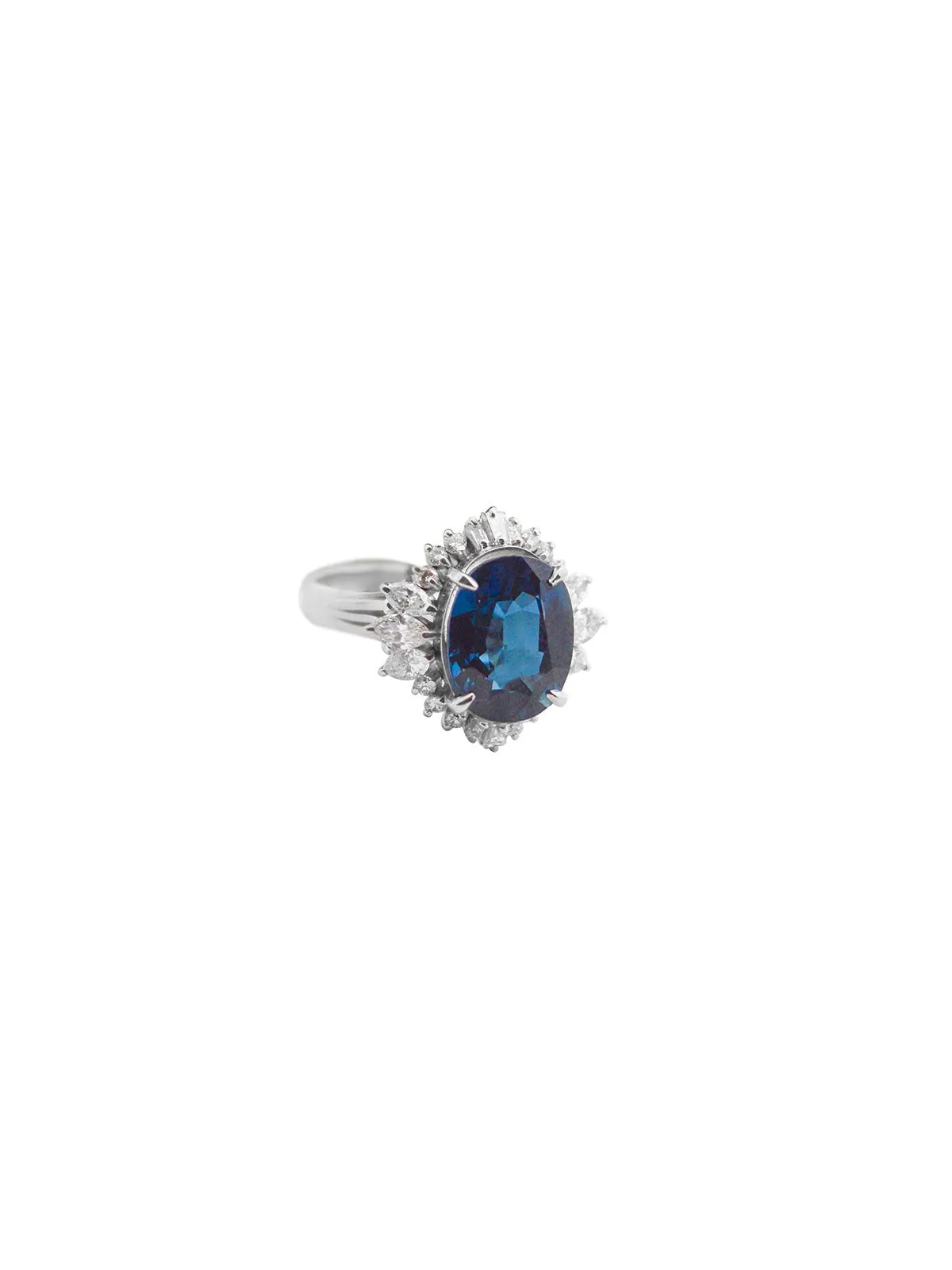 GIA 5.58ct Diamond Sapphire Platinum Halo Ring sold by Wish Fine Jewelry