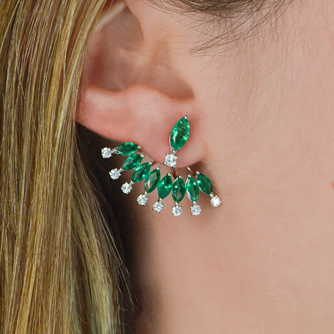5.22ct Diamond Emerald 18K Gold Cluster Day & Night Earrings sold by Wish Fine Jewelry product image thumbnail 3