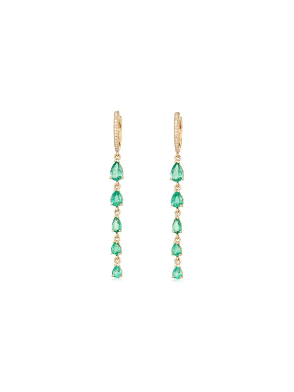 2.11ct Diamond Emerald 14K Gold  Huggie Dangle Drop Earrings sold by Wish Fine Jewelry