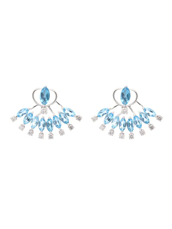 5.72ct Diamond Topaz 18K Gold Day & Night Cluster Earrings sold by Wish Fine Jewelry