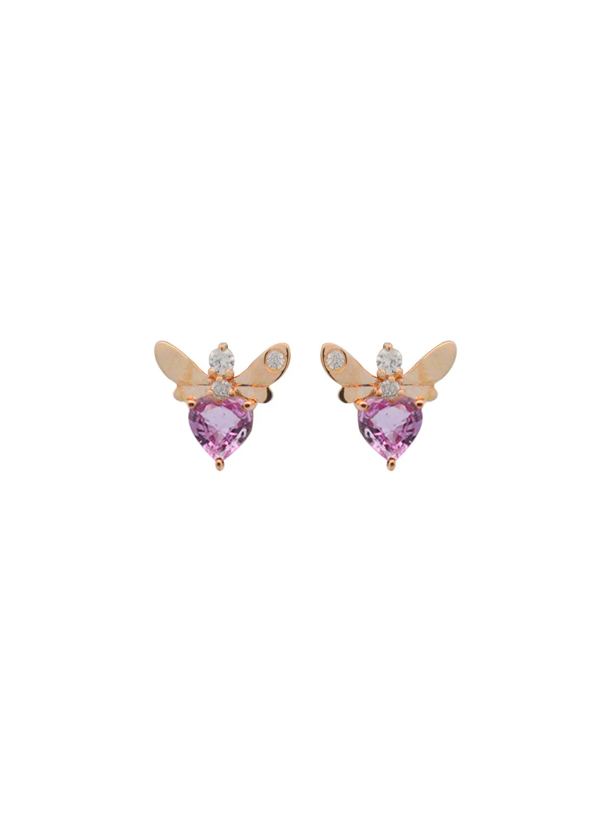 1.39ct Diamond Pink Sapphire 14K Gold Fly Stud Earrings sold by Wish Fine Jewelry