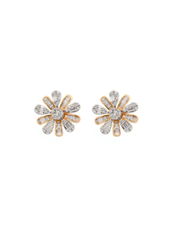 1.06ct Diamond 18K Gold Baguette Flower Stud Earrings sold by Wish Fine Jewelry