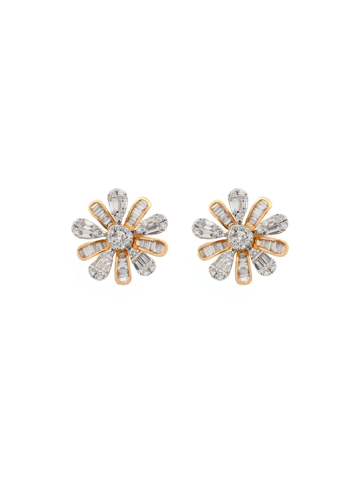 1.06ct Diamond 18K Gold Baguette Flower Stud Earrings sold by Wish Fine Jewelry