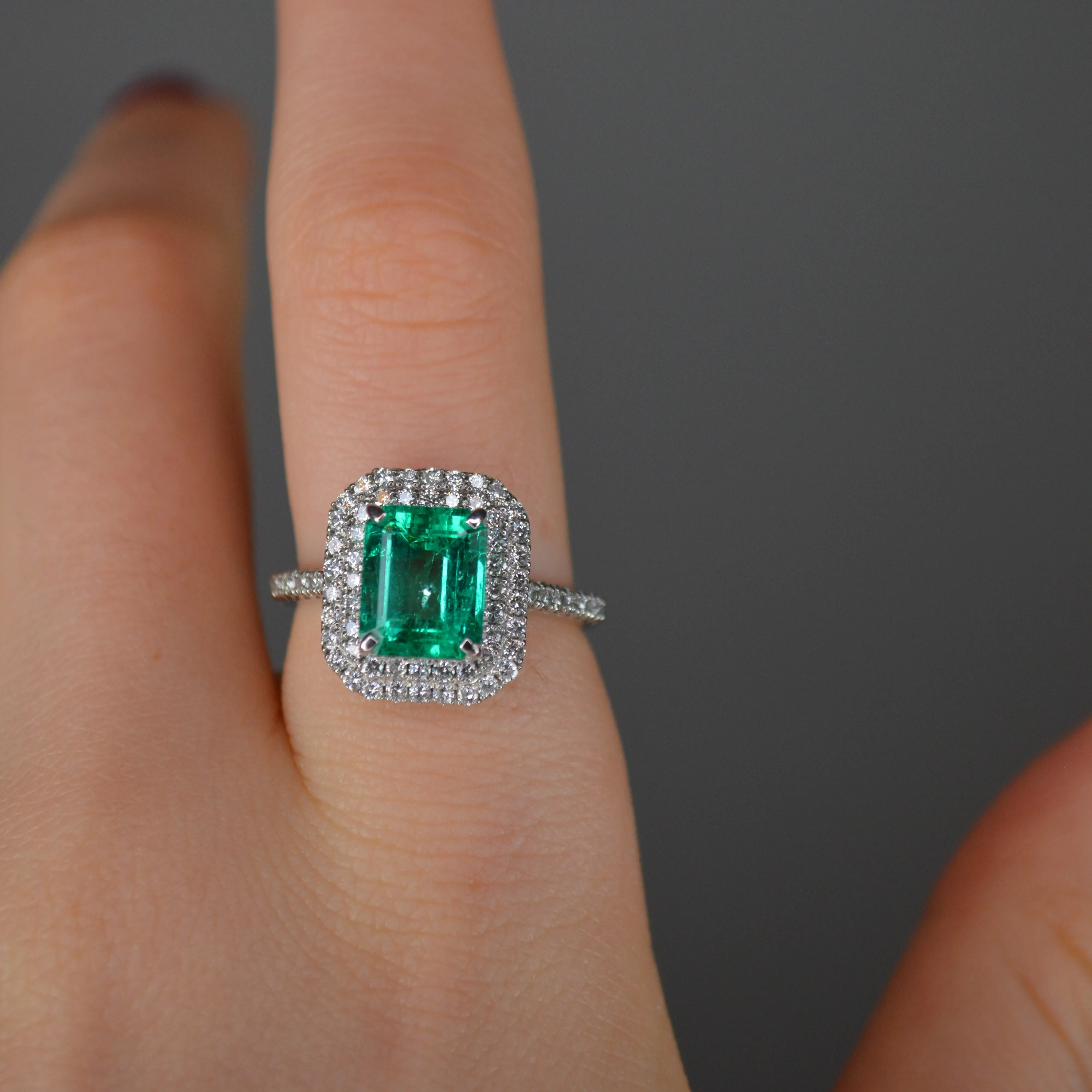 2.93ct Diamond Colombian Emerald Platinum Halo Ring sold by Wish Fine Jewelry product image thumbnail 3