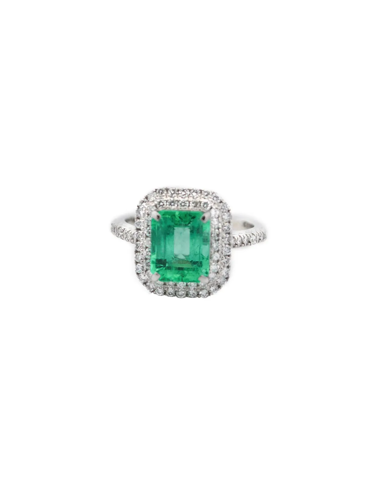 2.93ct Diamond Colombian Emerald Platinum Halo Ring sold by Wish Fine Jewelry product image thumbnail 2