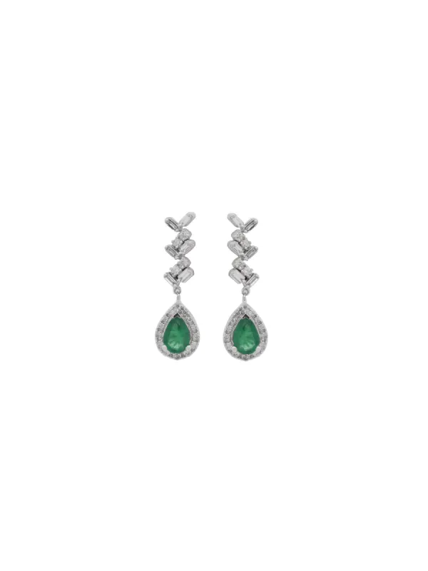 1.13ct Diamond Emerald 14K Gold Dangle Drop Earrings sold by Wish Fine Jewelry