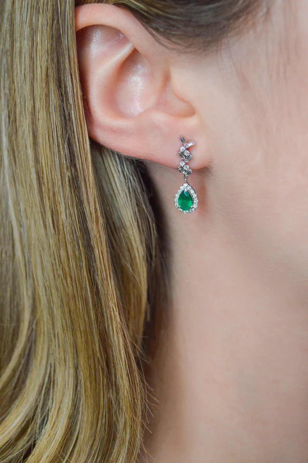 1.13ct Diamond Emerald 14K Gold Dangle Drop Earrings sold by Wish Fine Jewelry product image thumbnail 2